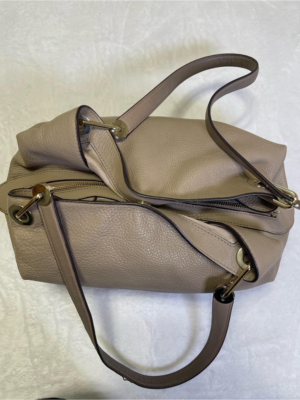 Michael Kors Raven Large Pebbled Leather Shoulder Bag - Taupe Beige Tan - Picture 4 of 9